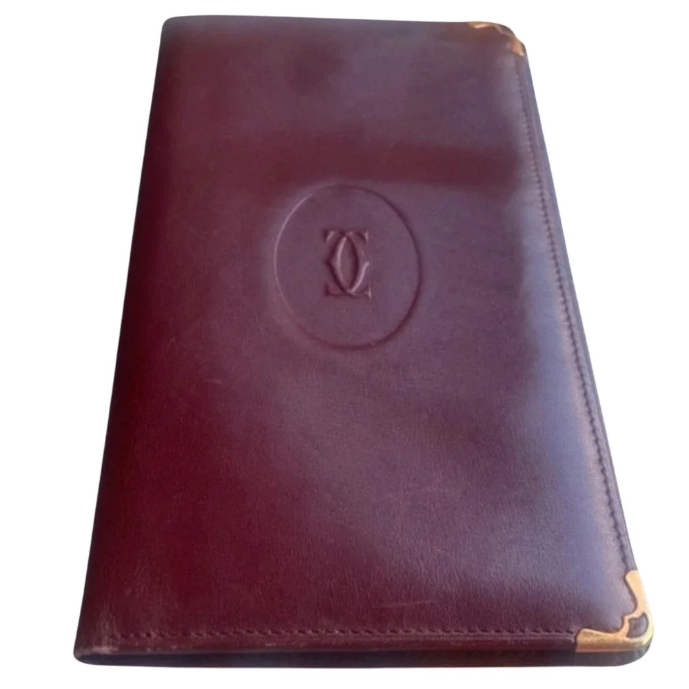 Cartier Must de Cartier Burgundy Leather Long Wallet Gold Corners Logo France